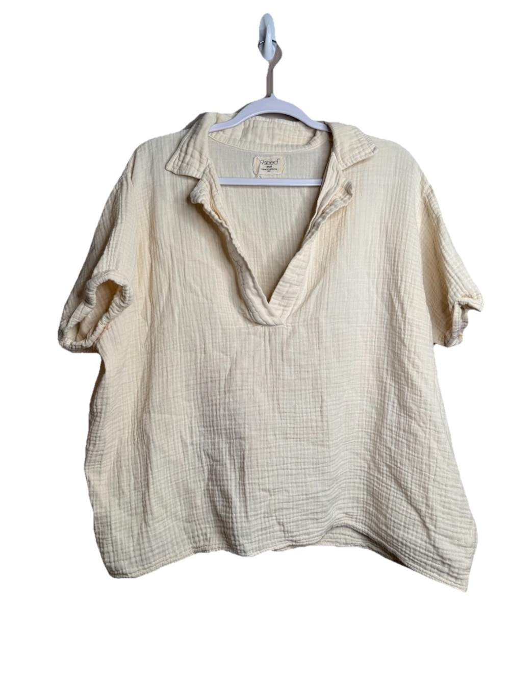 9 Seed M/L Marrakesh Dashiki Shirt Top Yellow Cream Gauze Cotton Henley N28